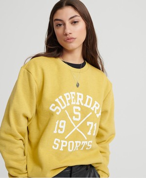 Superdry Classic Varsity Crew Női Pulóver Mustár | EHSVJ9047